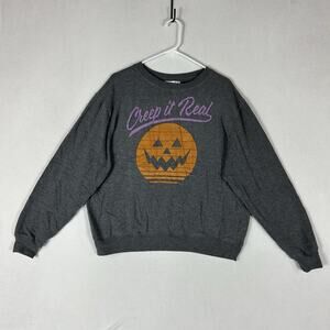 Mighty Fine Halloween Sweatshirt “Creep it Real” Men's XL Gray Holiday Pullover